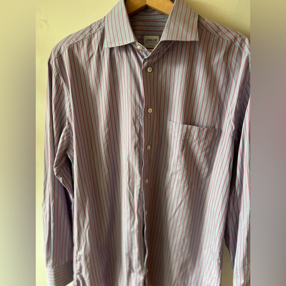 Armani Collezioni Men's Striped Shirt - Pink and Blue Size 38/45 - Picture 3 of 9